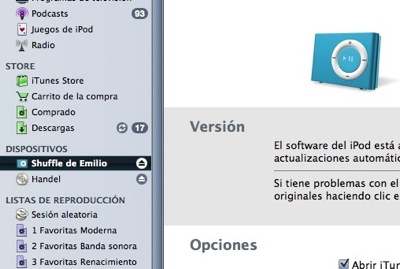 Shuffle azul en iTunes