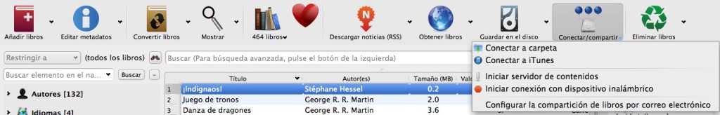 Opción de conectar de Calibre
