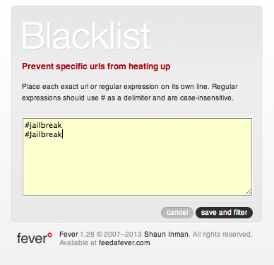 Opción Blacklist de Fever