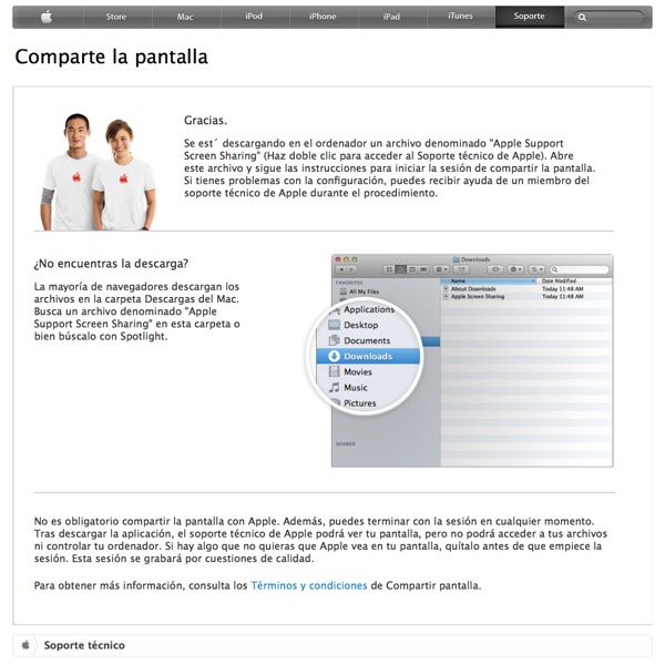 Captura de las instrucciones de Apple para compartir pantalla