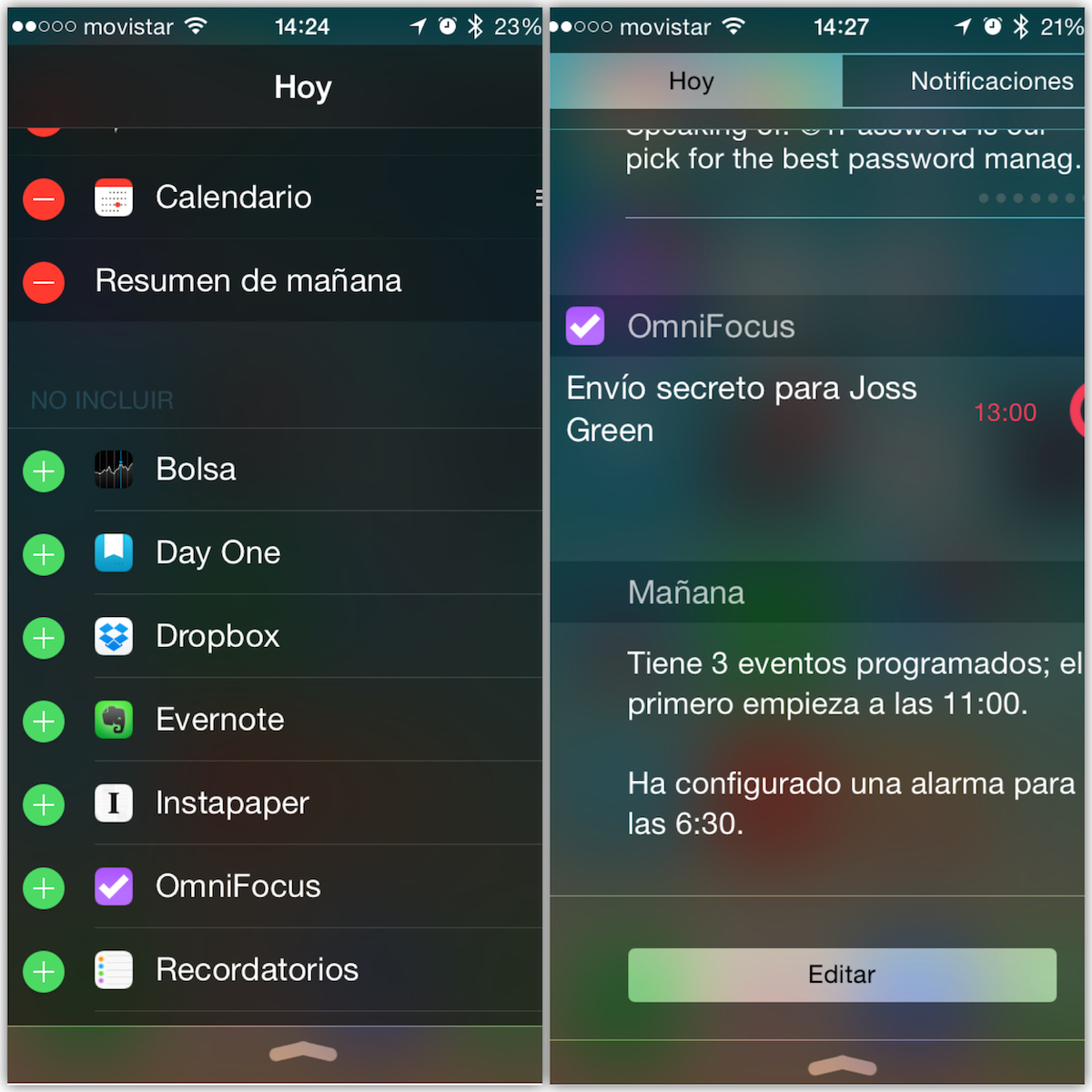 Activación del widget de Omnifocus